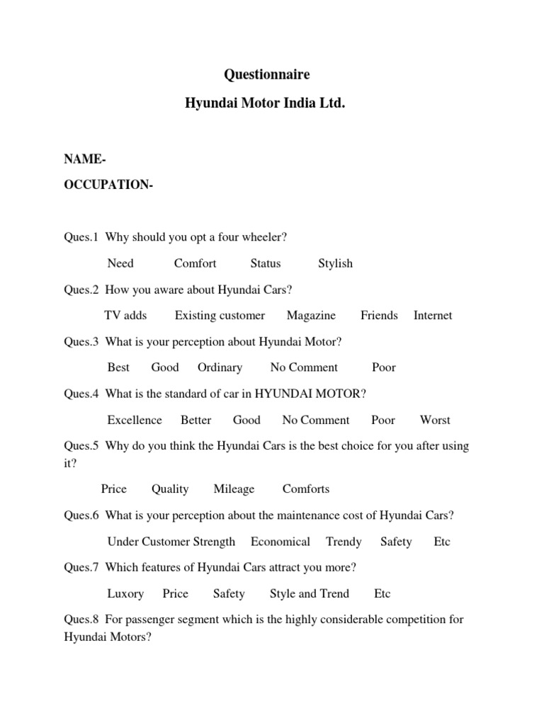 Hyundai Motor India Customer Survey | PDF