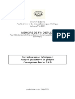 Mémoire:Corruption :causes Théoriques Et Analyses Quantitative de Quelques Conséquences Dans Les PVD