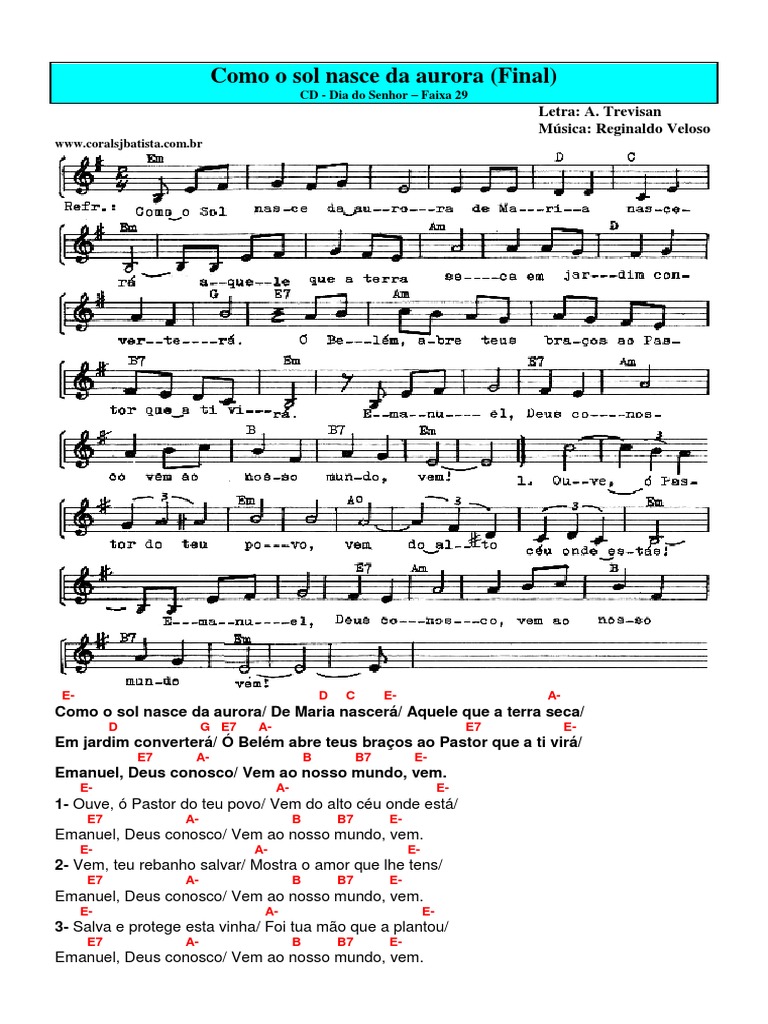 COMO O SOL NASCE DA AURORA Partitura e Cifras 4 Domingo Do Advento | PDF