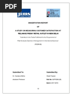 Dissertation Report OF A Study On Measuring Customer Satisfaction at Reliance Fresh' Retail Outlet in New Delhi