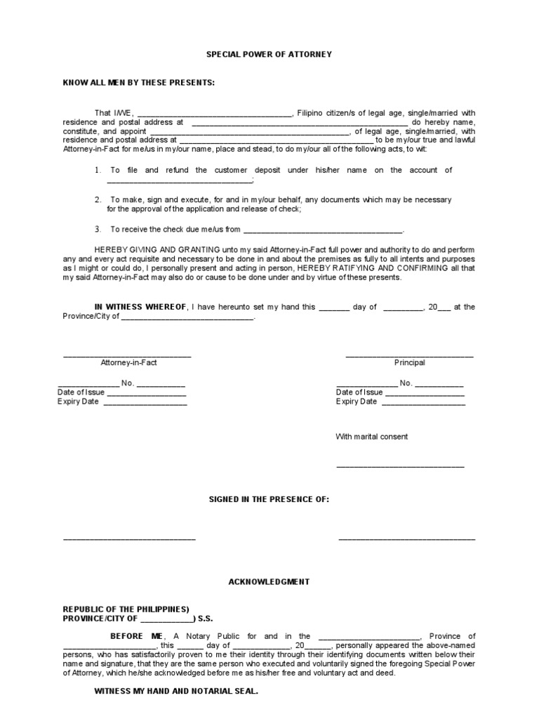 SPA Refund PDF Power Of Attorney Notary Public