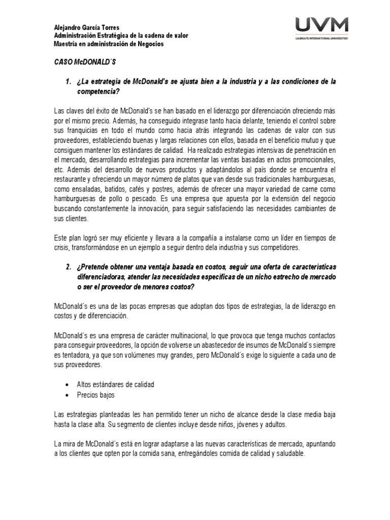 Estrategias de Éxito de McDonald's | PDF | Mc Donald's | Cadena de valor