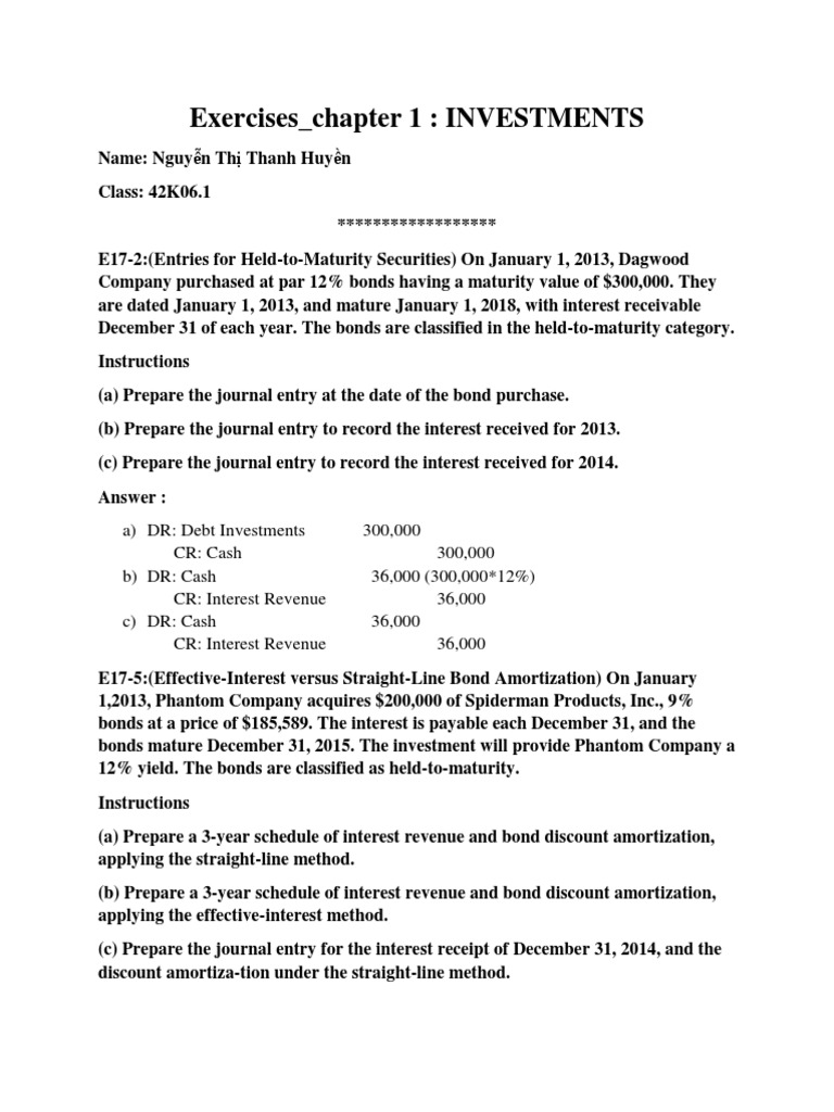 Exercises Chapter1 Pdf Stocks Bonds Finance