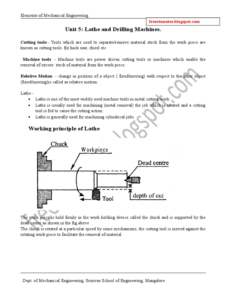 Unit 5: Lathe and Drilling Machines | PDF | Drilling | Drill