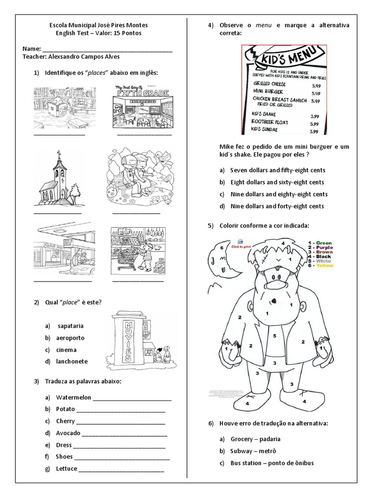 Prova de Inglês para 4º Ano | PDF | Natal