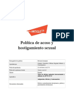 Política Interna de ARTICLE 19 Sobre Acoso y Hostigamiento Sexual