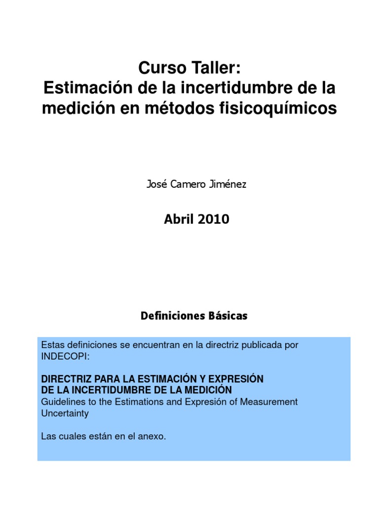 Estimación de La Incertidumbre de La Medición en Métodos Fisicoquímicos ...