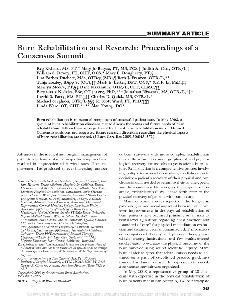 Burn Rehabilitation and Research PDF Physical Therapy Evidence