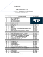 LISTA AUTORIZATIILOR TAXI Pentru Transportul de Persoane in Municipiul Oradea, Actualizata La Data de 27.11.2018