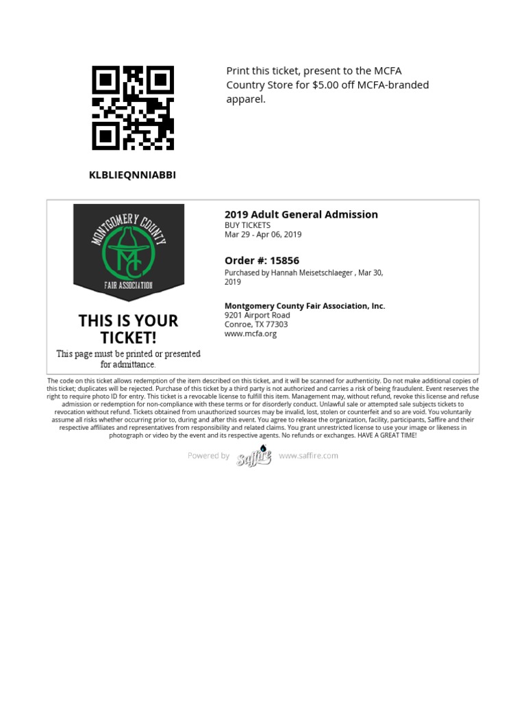 MCFA Ticket with Apparel Discount | PDF | Ticket (Admission ...