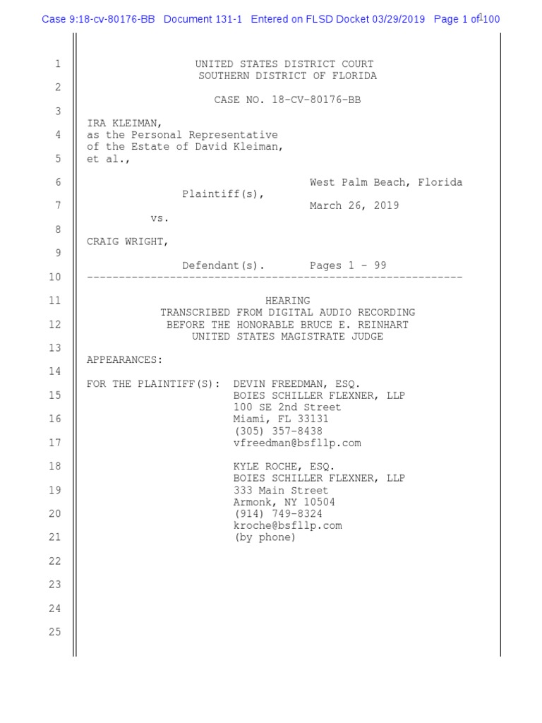Kleiman-Wright Discovery Meeting Transcript | PDF | Complaint | Lawsuit