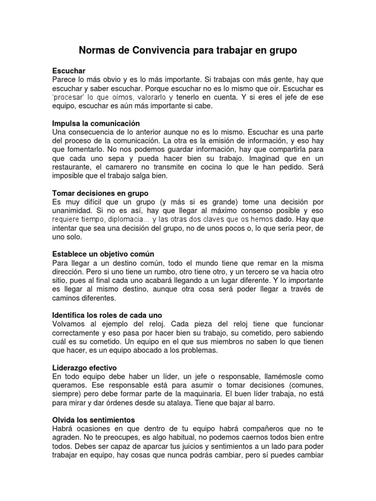 Normas de Convivencia para Trabajar | PDF | Aprendizaje | Maestros