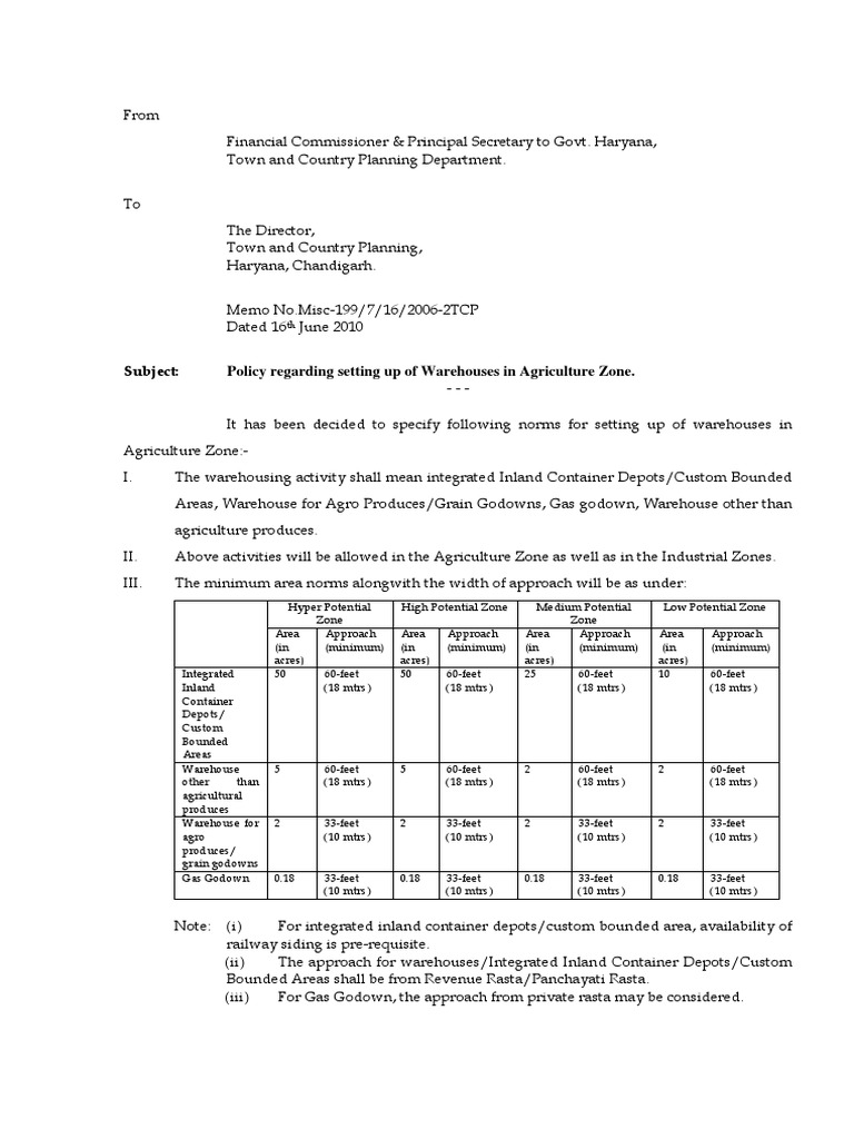 Haryana Warehouse Policy Guidelines | PDF | Warehouse