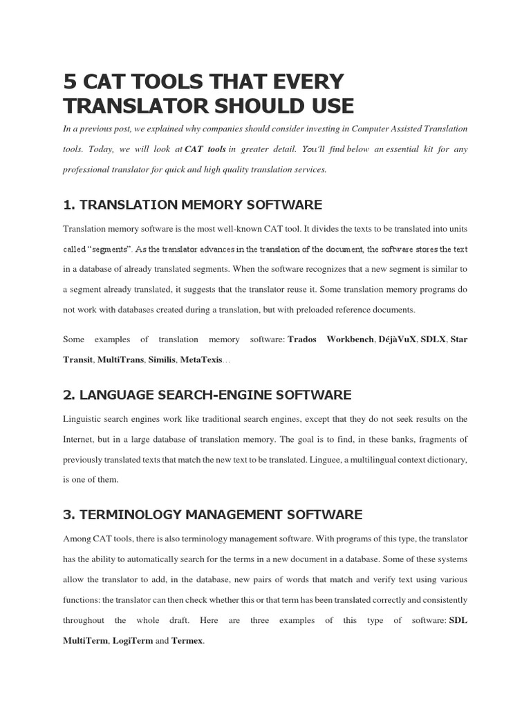 5 Cat Tools That Every Translator Should Use: 1. Translation Memory ...