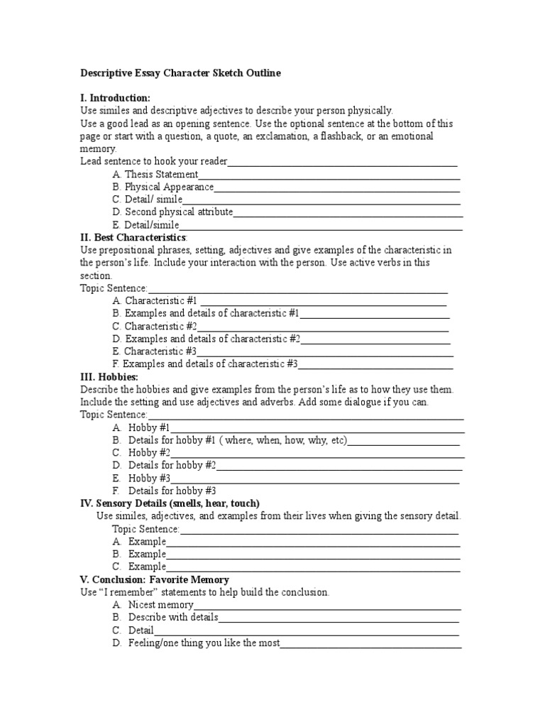 Descriptive Essay Outline Template | PDF | Sentence (Linguistics) | Essays