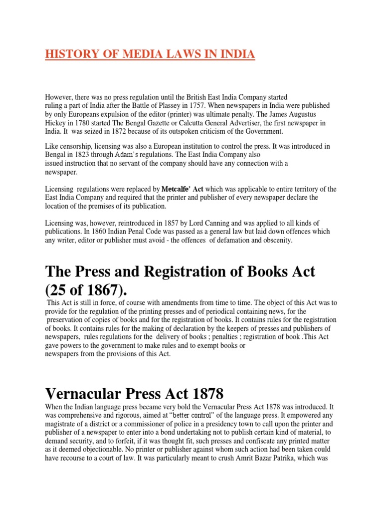 History of Media Laws in India PDF Government Justice