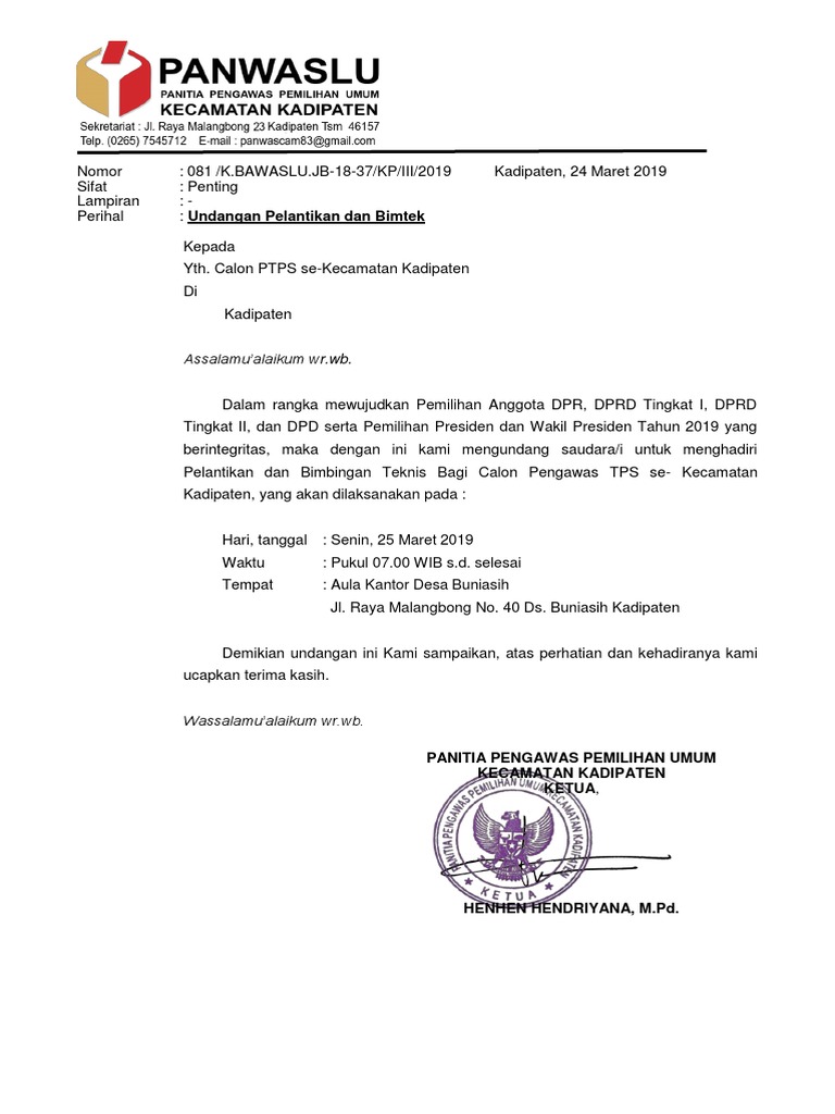 Undangan Pelantikan Dan Bimtek