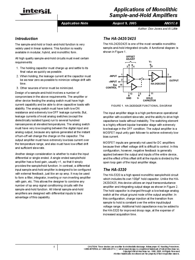 Applications of Sample and Hold Amps 1314747719 | PDF | Amplifier ...