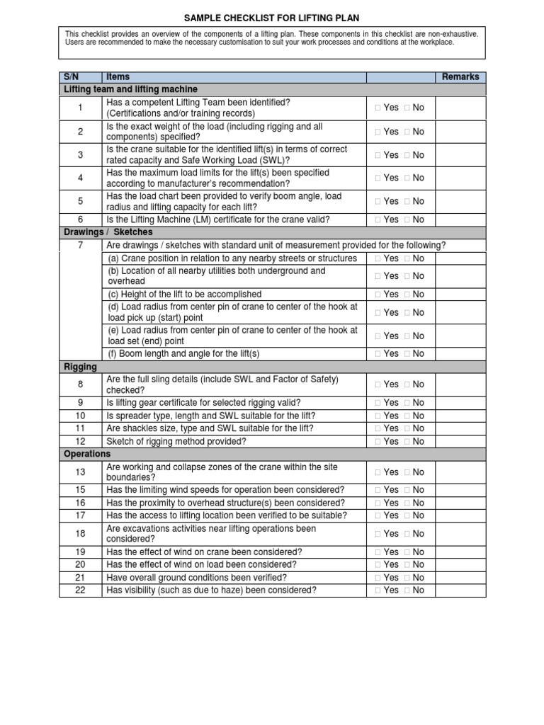 4 Lifting Plan Checklist PDF | PDF | Crane (Machine)