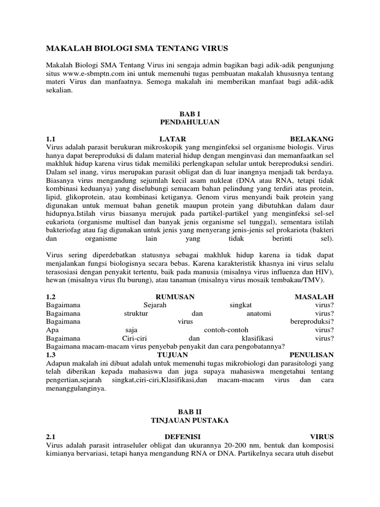 Makalah Biologi Sma Tentang Virus Docx