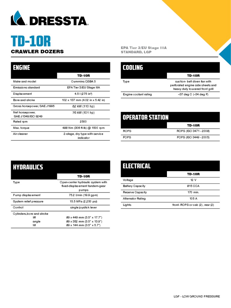 TD-10R Low Ground Pressure Dozer Specs | PDF | Transmission (Mechanics ...