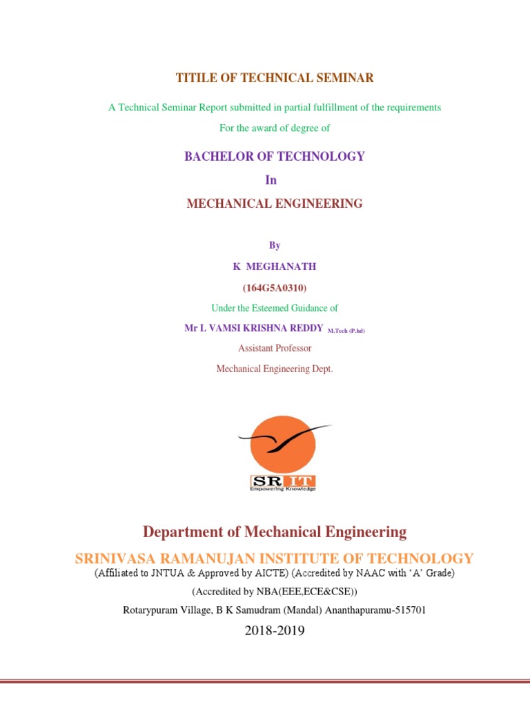 Meghanath Technica Seminar Report | PDF | 3 D Printing | Engineering
