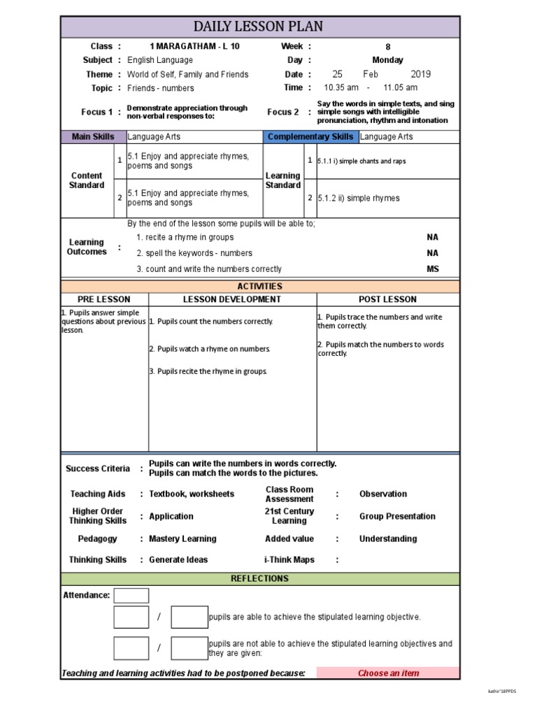 LP Yr1 - 25 Feb Language Arts | PDF | Lesson Plan | Teaching
