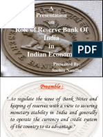 A Presentation On: Role of Reserve Bank of India in Indian Economy