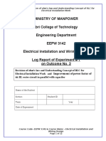 Ministry of Manpower Ibri College of Technology Engineering Department EEPW 3142 Electrical Installation and Wiring Design Log Report of Experiment # 1 On Outcome No. 2