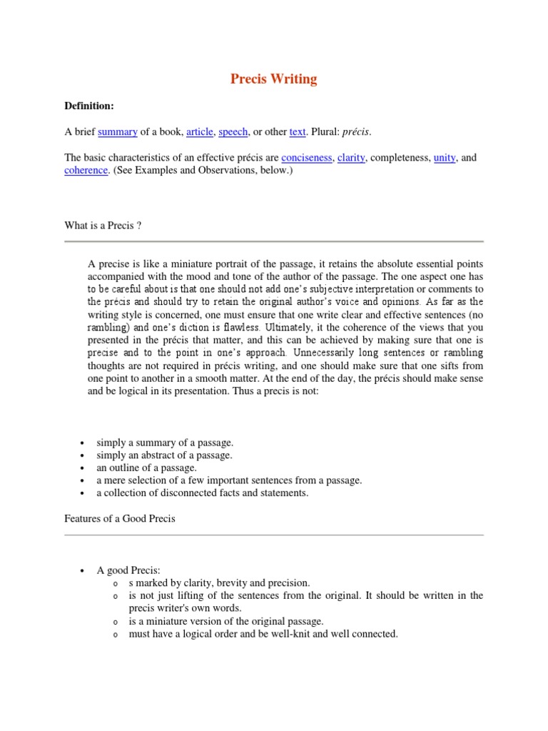 Precis Writing  PDF  Essays  Thesis