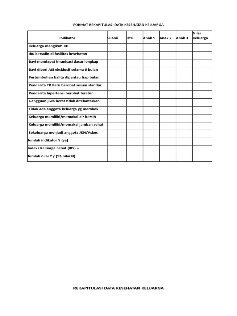 Format Rekapitulasi Data Kesehatan Keluarga | PDF