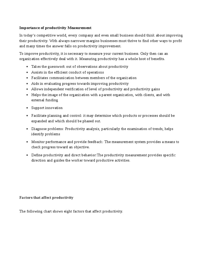 Importance of Productivity Measurement: Factors That Affect ...