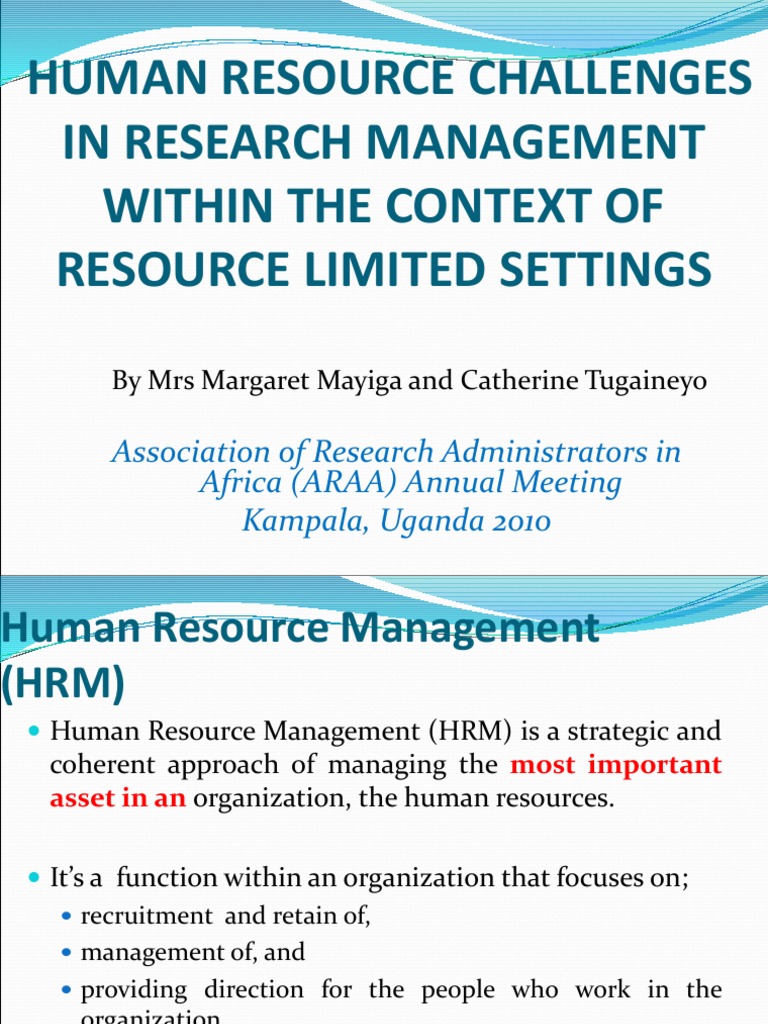 CHALLENGES OF HUMAN RESOURCE MANAGEMENT IN RESEARCH MANAGEMENT MM | PDF ...