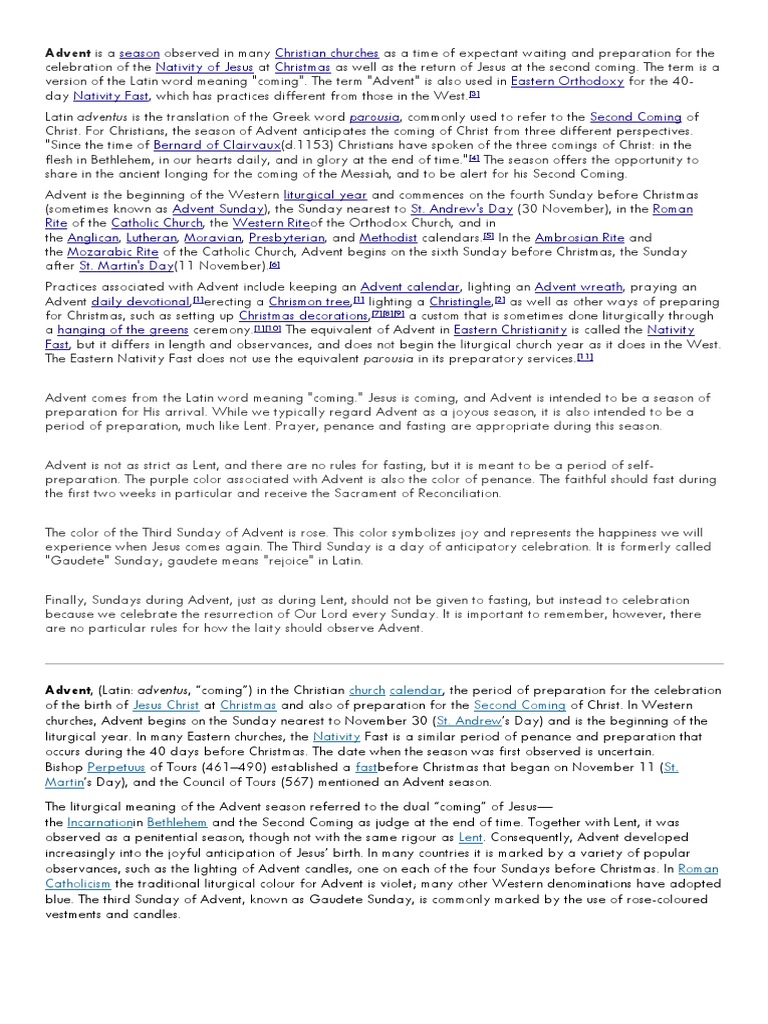 Advent Is A: Parousia PDF Advent Liturgical Calendar