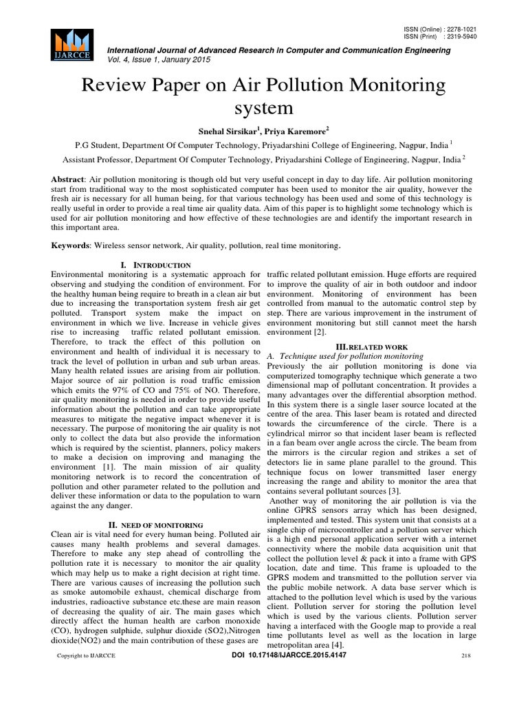 Review Paper On Air Pollution Monitoring System Snehal Sirsikar, Priya