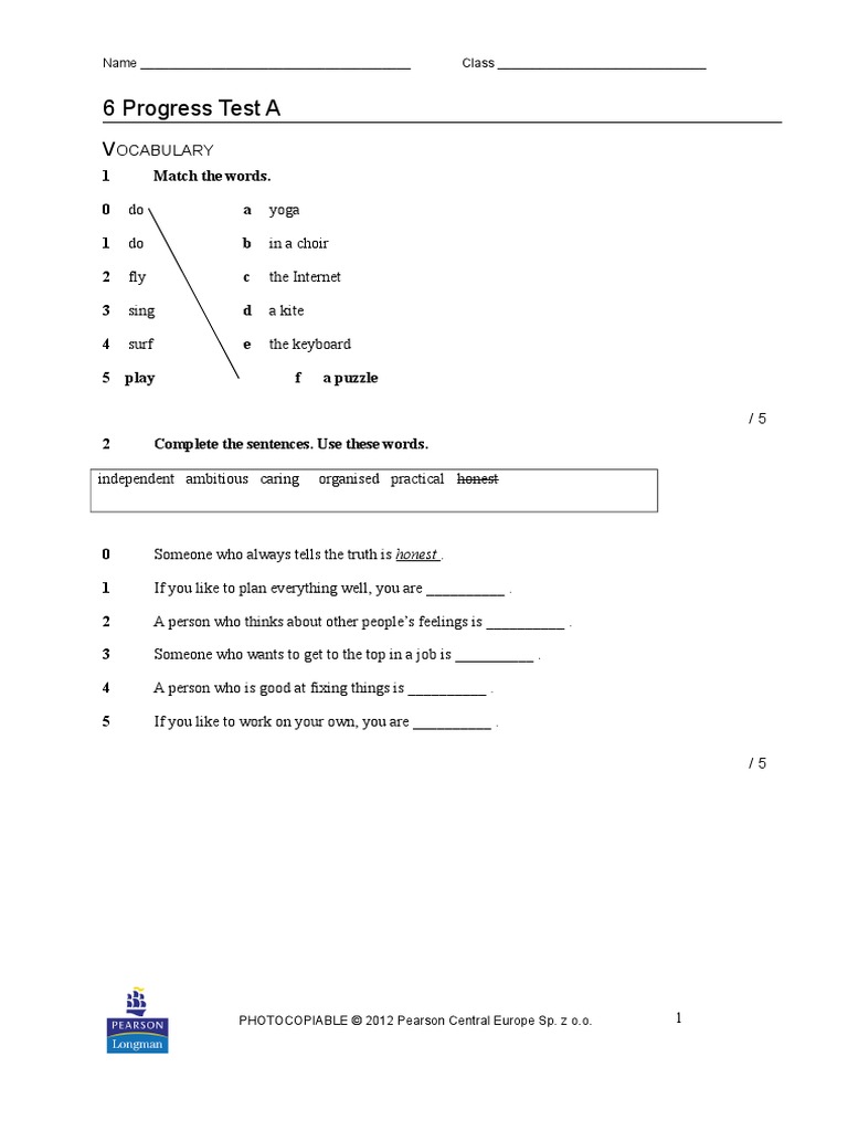 Progress Test 6 A Testbook4 | PDF