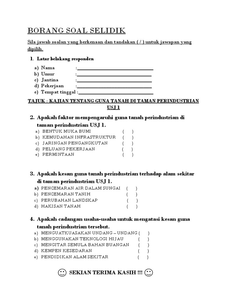 Borang Soal Selidik Geografi Pt3 2021 Contoh Tingkatan 3