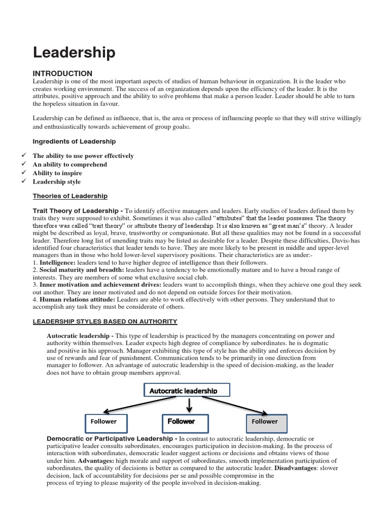 Understanding Leadership Styles and Traits | PDF | Leadership ...