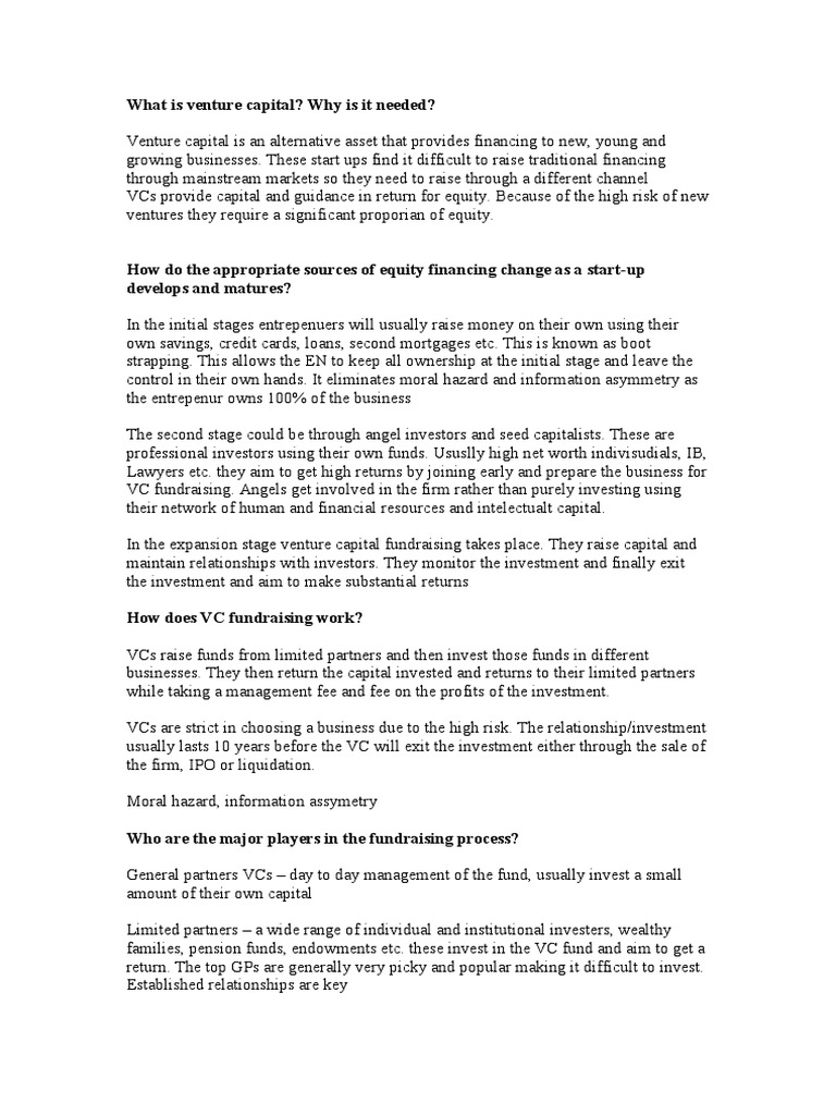 Venture Capital Notes Pdf Venture Capital Corporate Finance