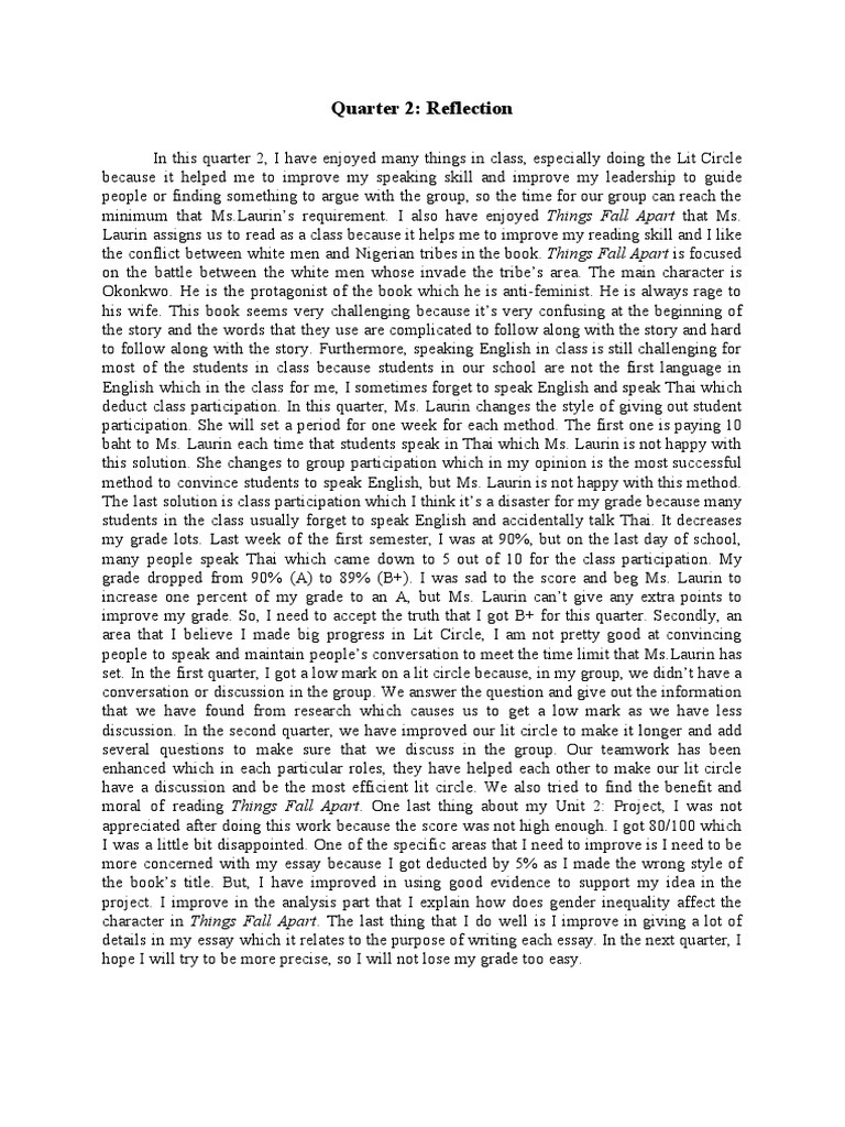 Grade 10 English Quarter 2 Reflection | PDF | Conversation | Essays