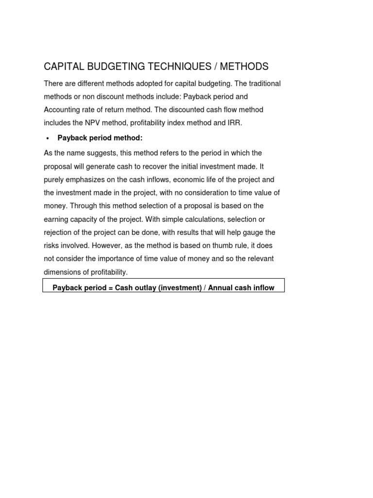 Capital Budgeting Techniques Explained | PDF | Net Present Value ...