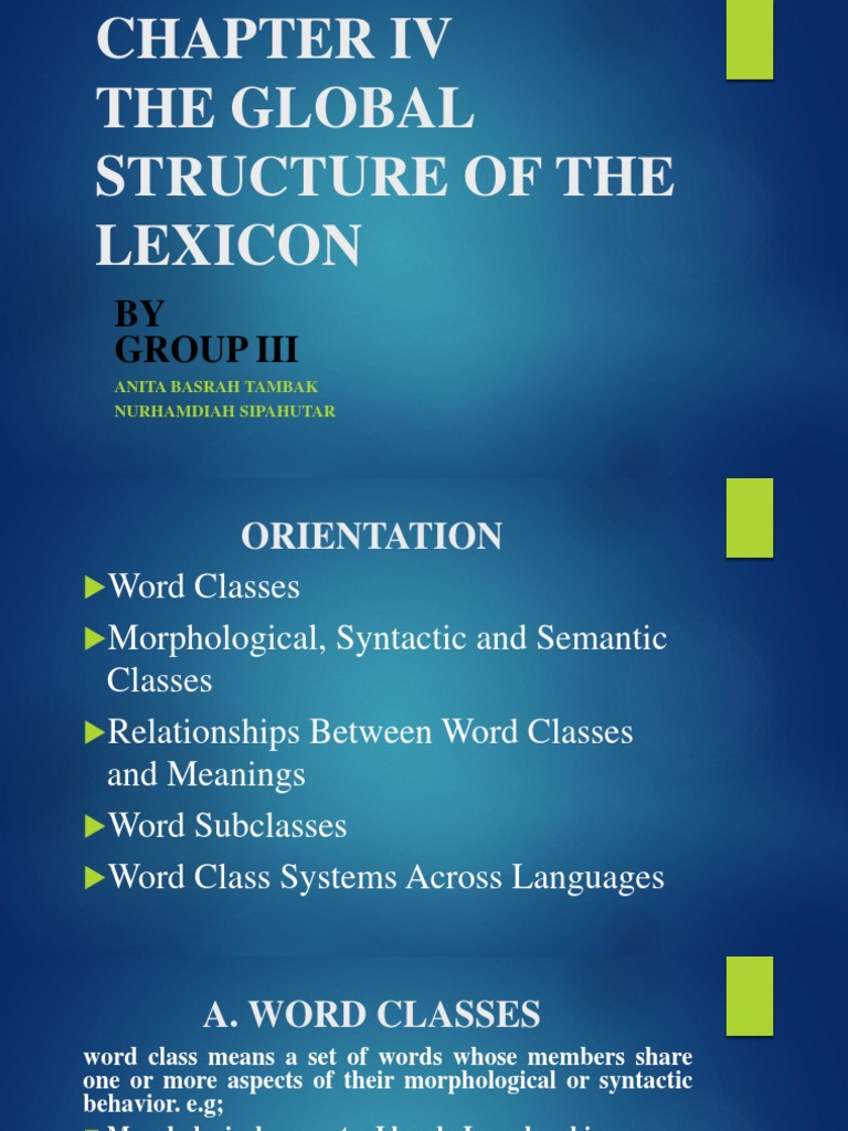 Global Lexicon Structure and Word Classes | PDF | Part Of Speech | Verb