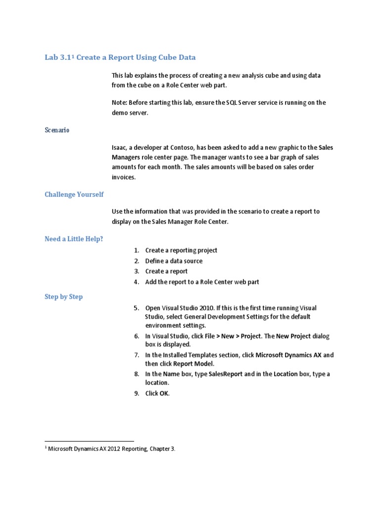 Lab 3.1 Create A Report Using Cube Data: Scenario | PDF | Microsoft ...