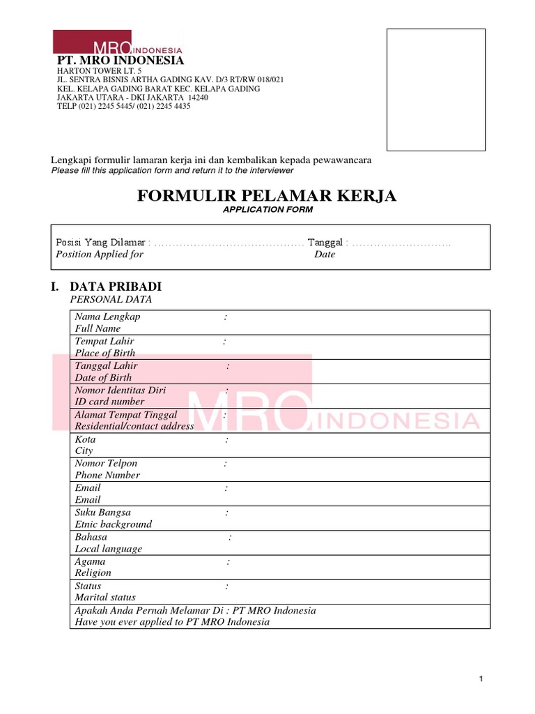 Application Form - MRO PDF | PDF