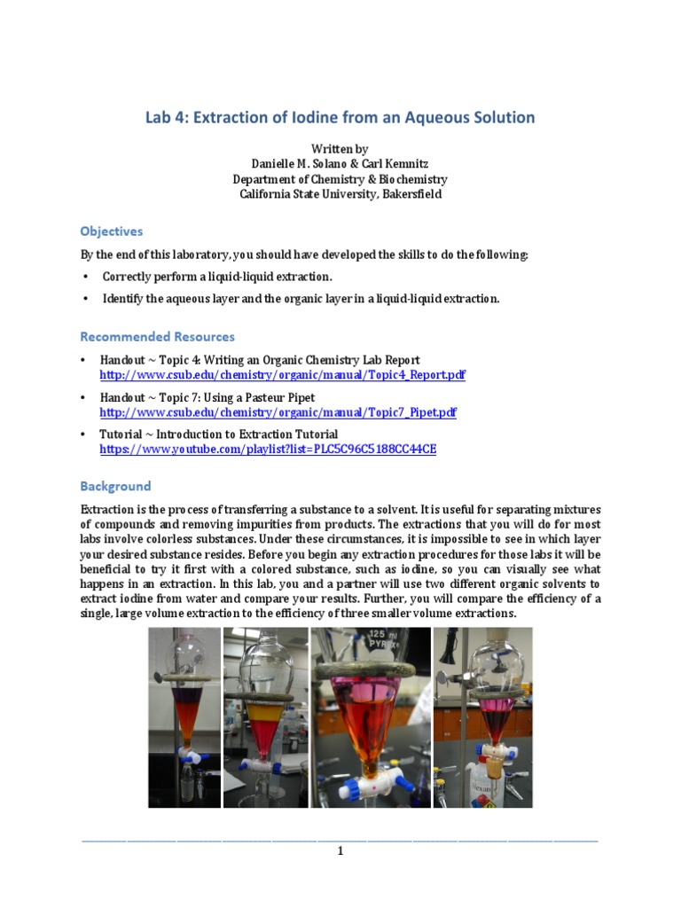 Lab4 Extraction | PDF | Iodine | Solution