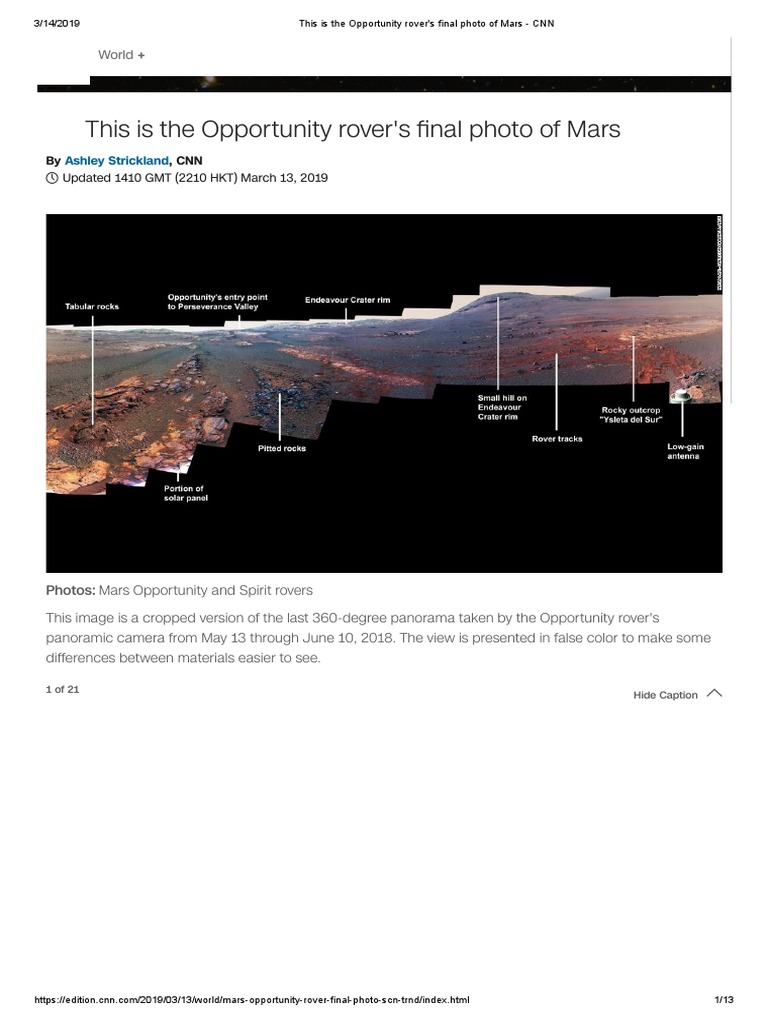 This Is The Opportunity Rover S Final Photo of MarsCNN PDF Rover (Space Exploration) Mars