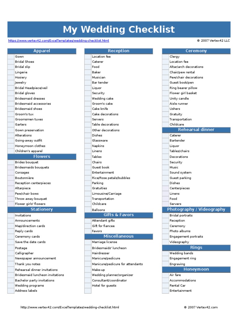 Wedding Checklist | PDF | Bridesmaid | Bride