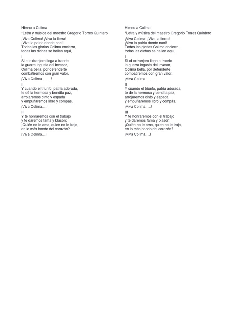 Himno a Colima: Letra y Música | PDF | Clásicos