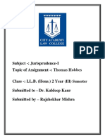 Subject - : Jurisprudence-I Topic of Assignment - :: Thomas Hobbes