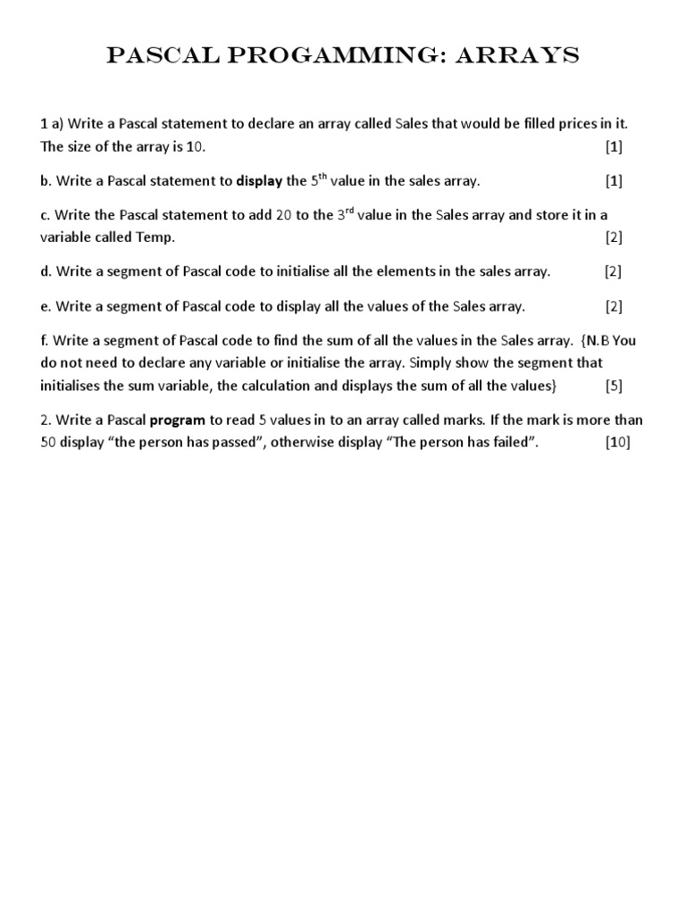 Pascal Programming: Working with Arrays | PDF